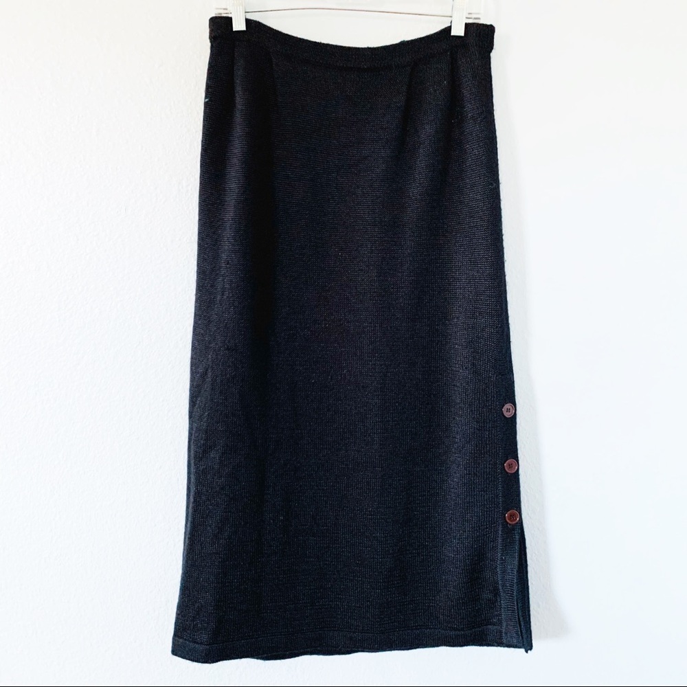Vintage Pierre Cardin Black Knit Midi Skirt Sz Med